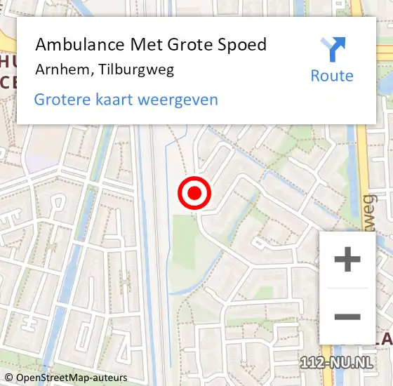 Locatie op kaart van de 112 melding: Ambulance Met Grote Spoed Naar Arnhem, Tilburgweg op 18 juni 2019 07:46