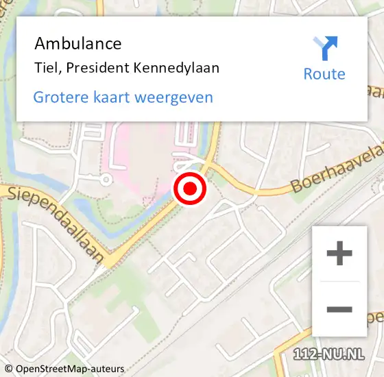 Locatie op kaart van de 112 melding: Ambulance Tiel, President Kennedylaan op 18 juni 2019 08:46