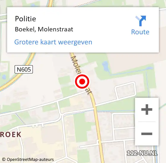 Locatie op kaart van de 112 melding: Politie Boekel, Molenstraat op 18 juni 2019 08:53