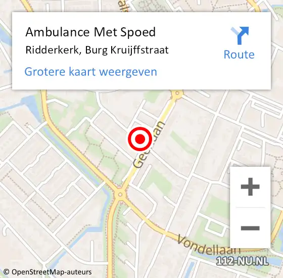Locatie op kaart van de 112 melding: Ambulance Met Spoed Naar Ridderkerk, Burg Kruijffstraat op 18 juni 2019 09:17