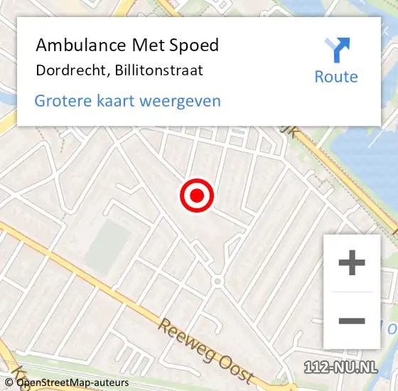 Locatie op kaart van de 112 melding: Ambulance Met Spoed Naar Dordrecht, Billitonstraat op 18 juni 2019 09:25