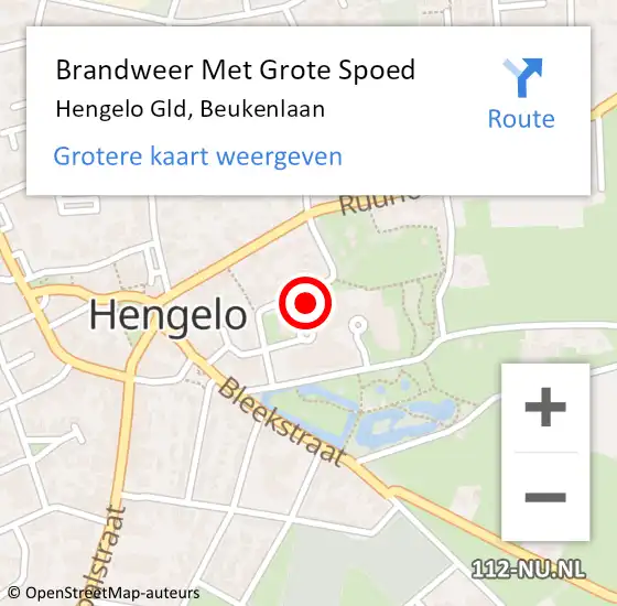 Locatie op kaart van de 112 melding: Brandweer Met Grote Spoed Naar Hengelo Gld, Beukenlaan op 18 juni 2019 09:46