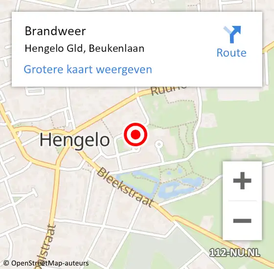 Locatie op kaart van de 112 melding: Brandweer Hengelo Gld, Beukenlaan op 18 juni 2019 09:48