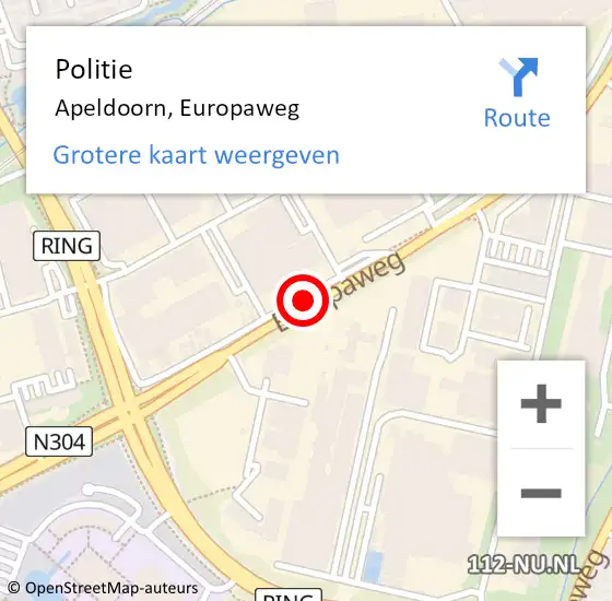 Locatie op kaart van de 112 melding: Politie Apeldoorn, Europaweg op 18 juni 2019 10:15