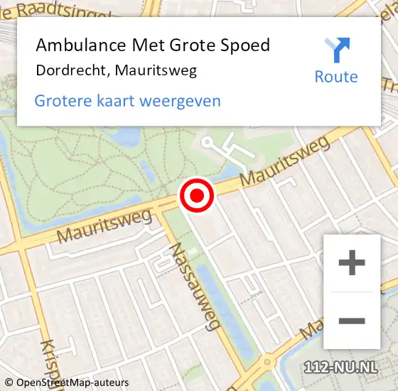 Locatie op kaart van de 112 melding: Ambulance Met Grote Spoed Naar Dordrecht, Mauritsweg op 18 juni 2019 10:21