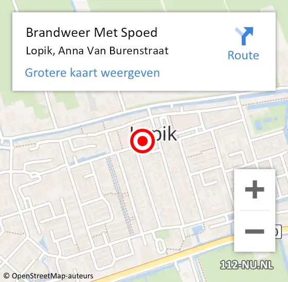 Locatie op kaart van de 112 melding: Brandweer Met Spoed Naar Lopik, Anna Van Burenstraat op 18 juni 2019 10:22