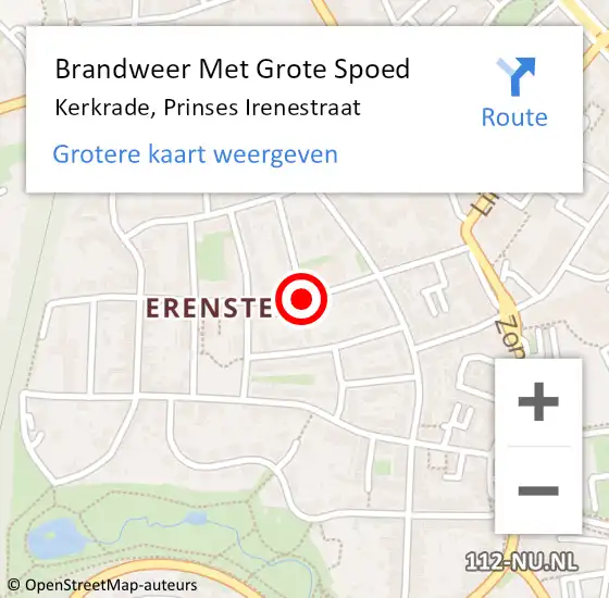 Locatie op kaart van de 112 melding: Brandweer Met Grote Spoed Naar Kerkrade, Prinses Irenestraat op 18 juni 2019 10:24