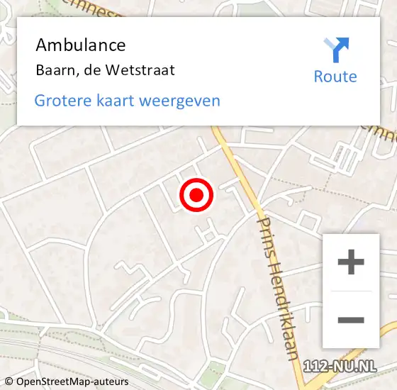 Locatie op kaart van de 112 melding: Ambulance Baarn, de Wetstraat op 4 april 2014 17:17