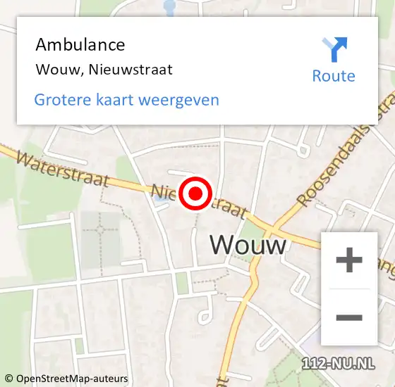Locatie op kaart van de 112 melding: Ambulance Wouw, Nieuwstraat op 18 juni 2019 11:56