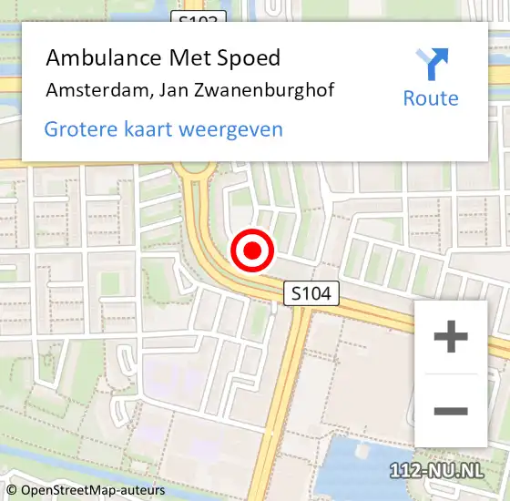 Locatie op kaart van de 112 melding: Ambulance Met Spoed Naar Amsterdam, Jan Zwanenburghof op 18 juni 2019 12:05