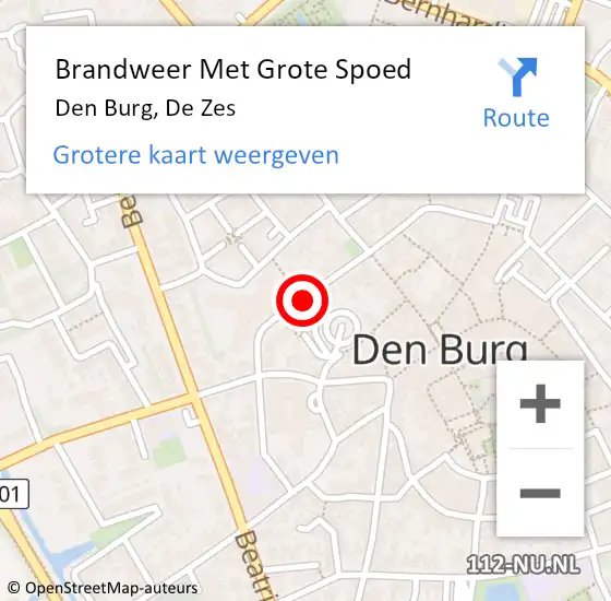 Locatie op kaart van de 112 melding: Brandweer Met Grote Spoed Naar Den Burg, De Zes op 18 juni 2019 12:25