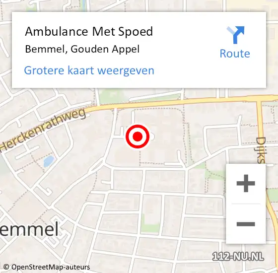Locatie op kaart van de 112 melding: Ambulance Met Spoed Naar Bemmel, Gouden Appel op 18 juni 2019 12:35