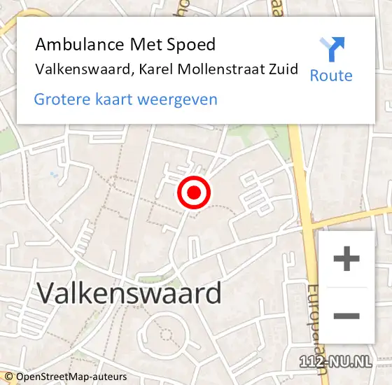 Locatie op kaart van de 112 melding: Ambulance Met Spoed Naar Valkenswaard, Karel Mollenstraat Zuid op 18 juni 2019 12:45