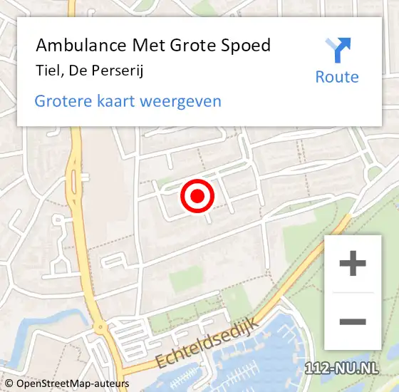 Locatie op kaart van de 112 melding: Ambulance Met Grote Spoed Naar Tiel, De Perserij op 18 juni 2019 12:46