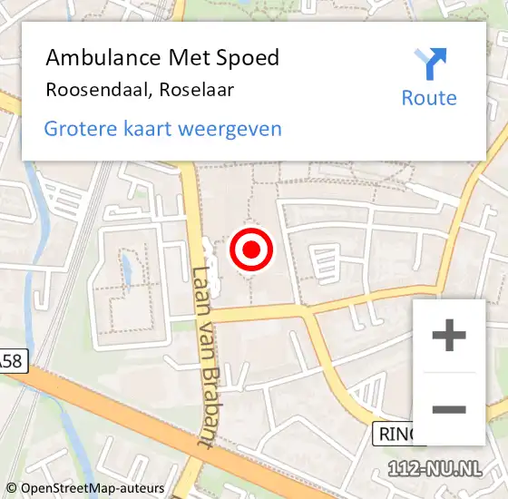 Locatie op kaart van de 112 melding: Ambulance Met Spoed Naar Roosendaal, Roselaar op 18 juni 2019 13:02