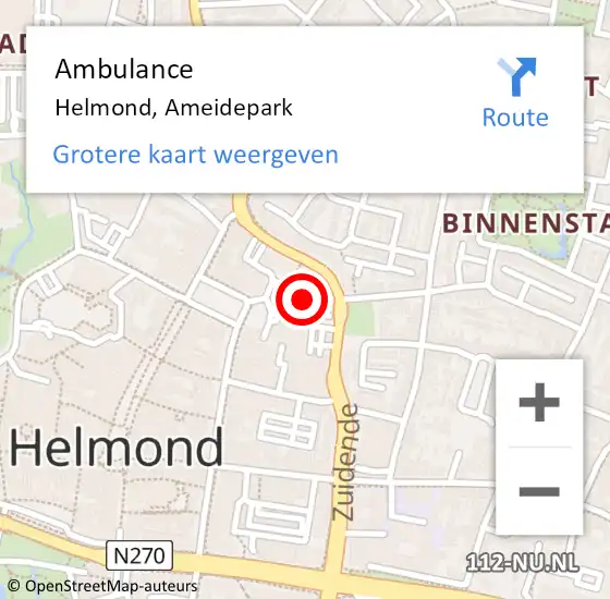 Locatie op kaart van de 112 melding: Ambulance Helmond, Ameidepark op 18 juni 2019 13:12