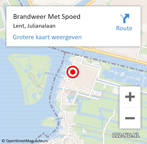 Locatie op kaart van de 112 melding: Brandweer Met Spoed Naar Lent, Julianalaan op 18 juni 2019 13:17