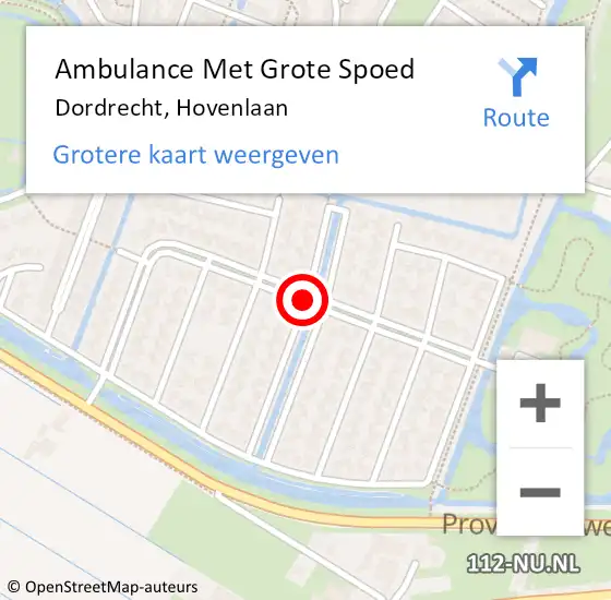 Locatie op kaart van de 112 melding: Ambulance Met Grote Spoed Naar Dordrecht, Hovenlaan op 18 juni 2019 13:22