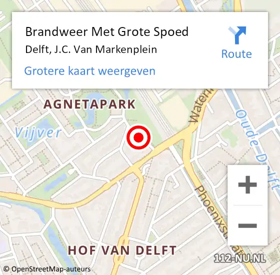 Locatie op kaart van de 112 melding: Brandweer Met Grote Spoed Naar Delft, J.C. Van Markenplein op 18 juni 2019 14:54