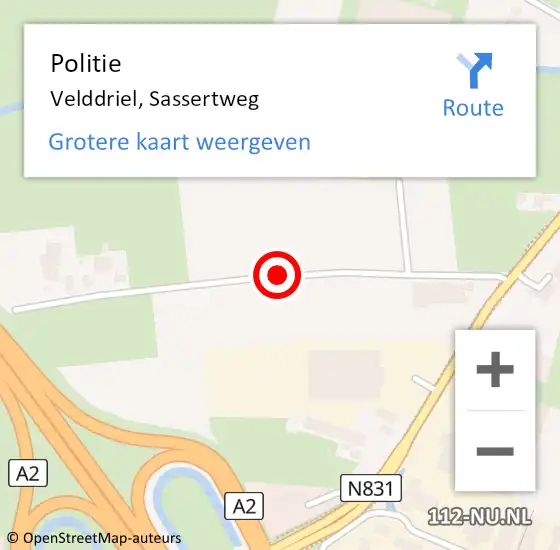 Locatie op kaart van de 112 melding: Politie Velddriel, Sassertweg op 18 juni 2019 14:59