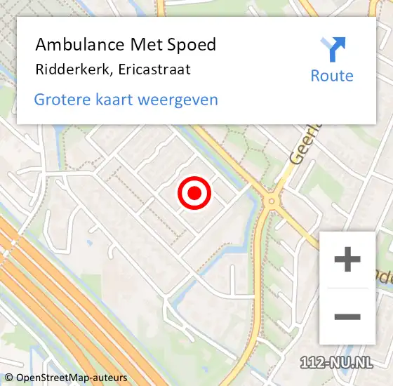 Locatie op kaart van de 112 melding: Ambulance Met Spoed Naar Ridderkerk, Ericastraat op 18 juni 2019 15:18