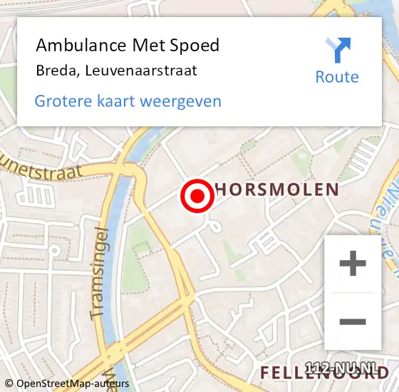 Locatie op kaart van de 112 melding: Ambulance Met Spoed Naar Breda, Leuvenaarstraat op 18 juni 2019 15:24