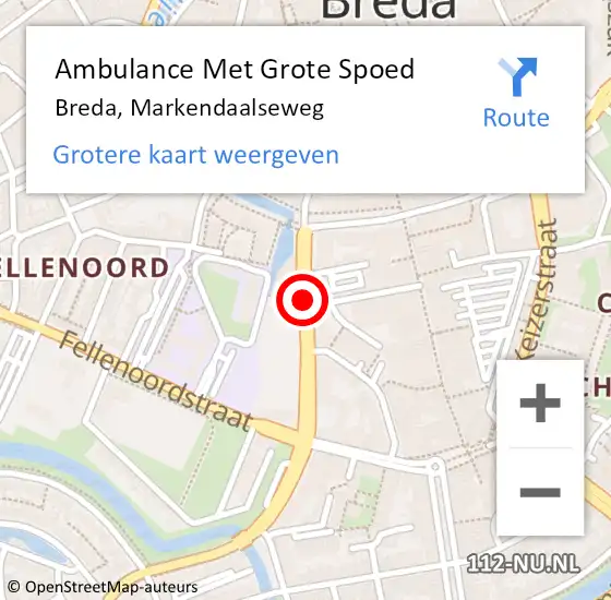 Locatie op kaart van de 112 melding: Ambulance Met Grote Spoed Naar Breda, Markendaalseweg op 18 juni 2019 15:33