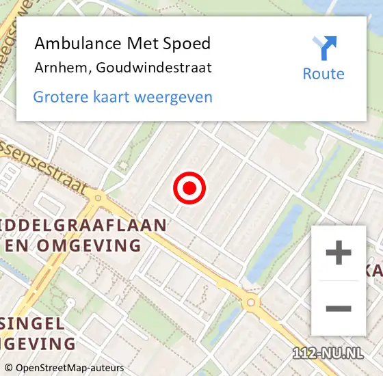 Locatie op kaart van de 112 melding: Ambulance Met Spoed Naar Arnhem, Goudwindestraat op 18 juni 2019 15:53