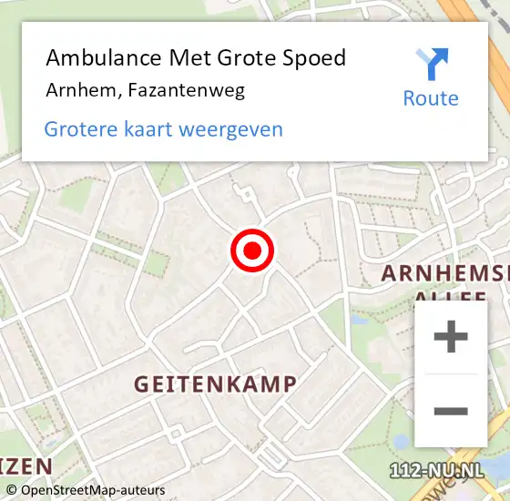 Locatie op kaart van de 112 melding: Ambulance Met Grote Spoed Naar Arnhem, Fazantenweg op 18 juni 2019 15:57