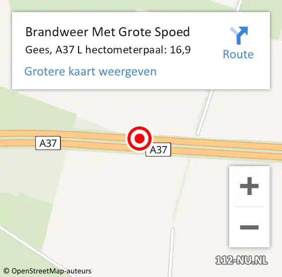 Locatie op kaart van de 112 melding: Brandweer Met Grote Spoed Naar Gees, A37 L hectometerpaal: 16,9 op 27 september 2013 16:07