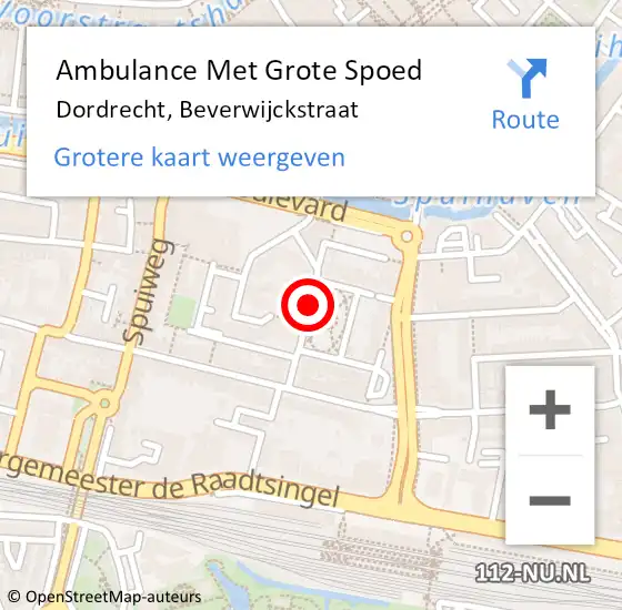 Locatie op kaart van de 112 melding: Ambulance Met Grote Spoed Naar Dordrecht, Beverwijckstraat op 18 juni 2019 16:35