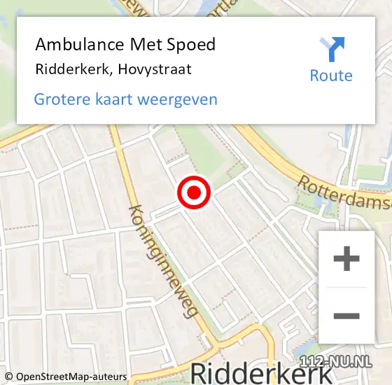 Locatie op kaart van de 112 melding: Ambulance Met Spoed Naar Ridderkerk, Hovystraat op 18 juni 2019 16:48