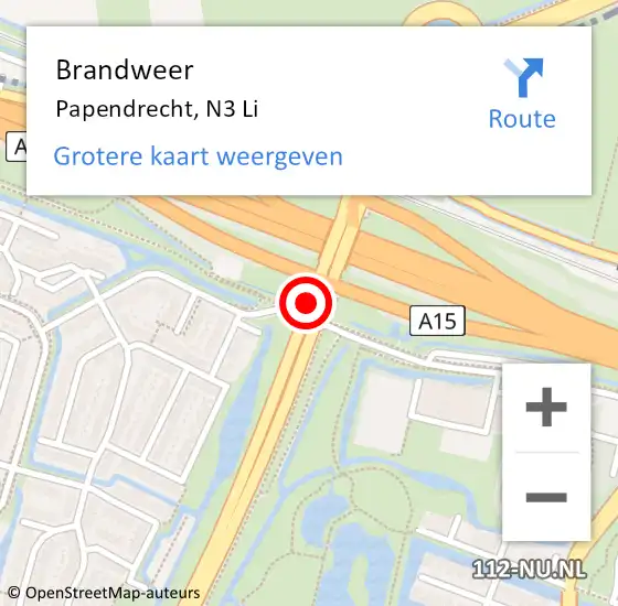Locatie op kaart van de 112 melding: Brandweer Papendrecht, N3 Li op 18 juni 2019 16:59