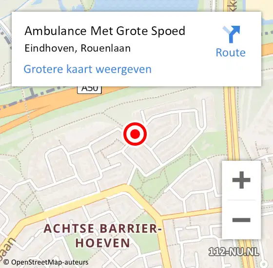 Locatie op kaart van de 112 melding: Ambulance Met Grote Spoed Naar Eindhoven, Rouenlaan op 18 juni 2019 17:46