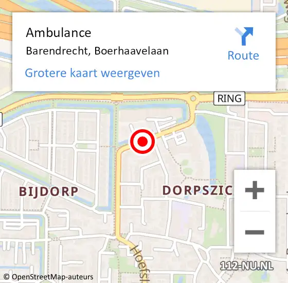 Locatie op kaart van de 112 melding: Ambulance Barendrecht, Boerhaavelaan op 18 juni 2019 18:50