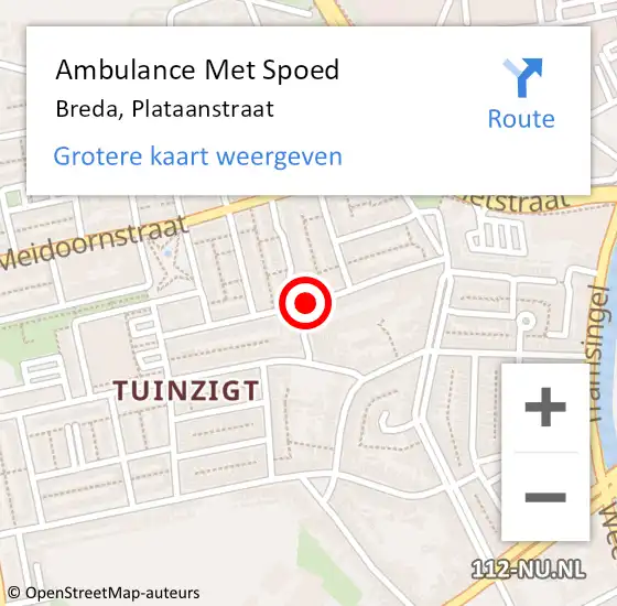Locatie op kaart van de 112 melding: Ambulance Met Spoed Naar Breda, Plataanstraat op 18 juni 2019 19:03