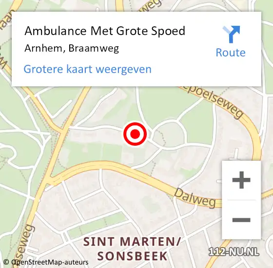 Locatie op kaart van de 112 melding: Ambulance Met Grote Spoed Naar Arnhem, Braamweg op 18 juni 2019 19:18