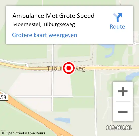 Locatie op kaart van de 112 melding: Ambulance Met Grote Spoed Naar Moergestel, Tilburgseweg op 18 juni 2019 19:44