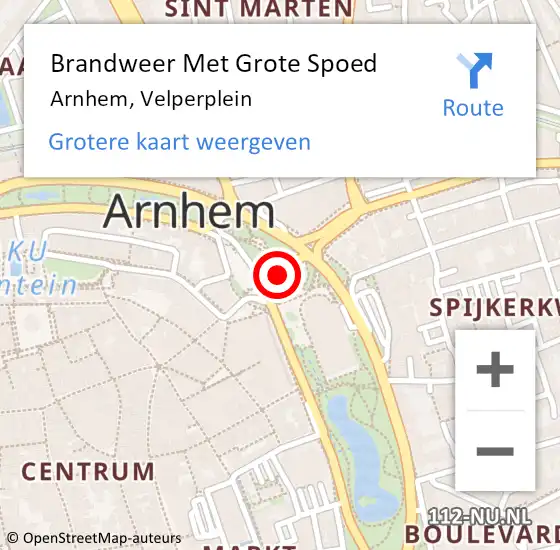 Locatie op kaart van de 112 melding: Brandweer Met Grote Spoed Naar Arnhem, Velperplein op 18 juni 2019 20:12