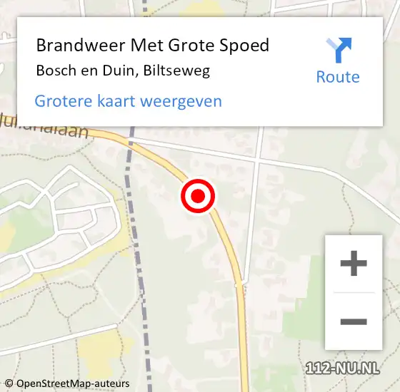 Locatie op kaart van de 112 melding: Brandweer Met Grote Spoed Naar Bosch en Duin, Biltseweg op 18 juni 2019 20:29