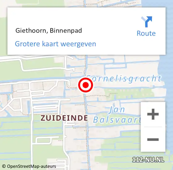 Locatie op kaart van de 112 melding:  Giethoorn, Binnenpad op 18 juni 2019 20:51