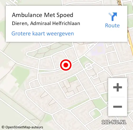 Locatie op kaart van de 112 melding: Ambulance Met Spoed Naar Dieren, Admiraal Helfrichlaan op 18 juni 2019 21:50