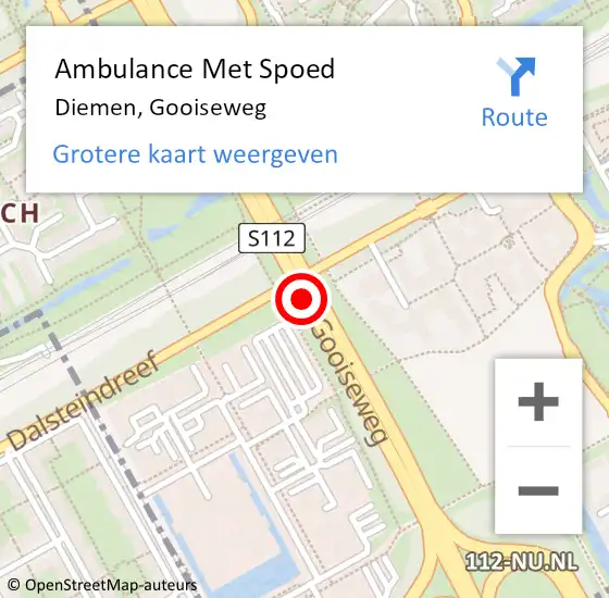 Locatie op kaart van de 112 melding: Ambulance Met Spoed Naar Diemen, Gooiseweg op 18 juni 2019 23:19