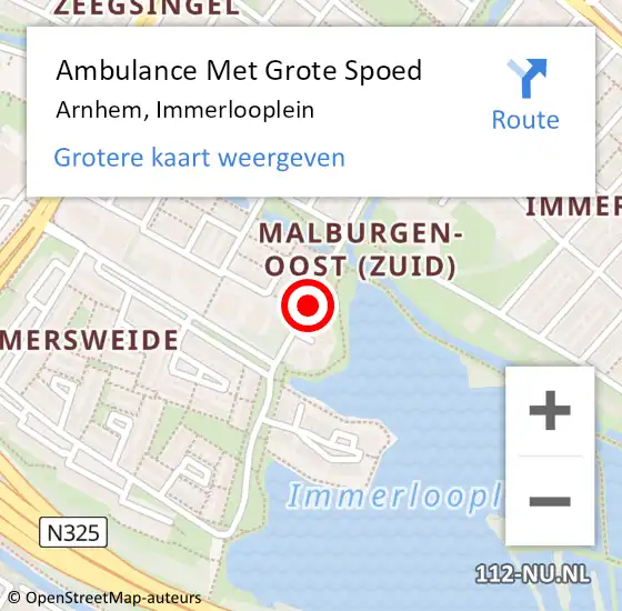 Locatie op kaart van de 112 melding: Ambulance Met Grote Spoed Naar Arnhem, Immerlooplein op 18 juni 2019 23:24