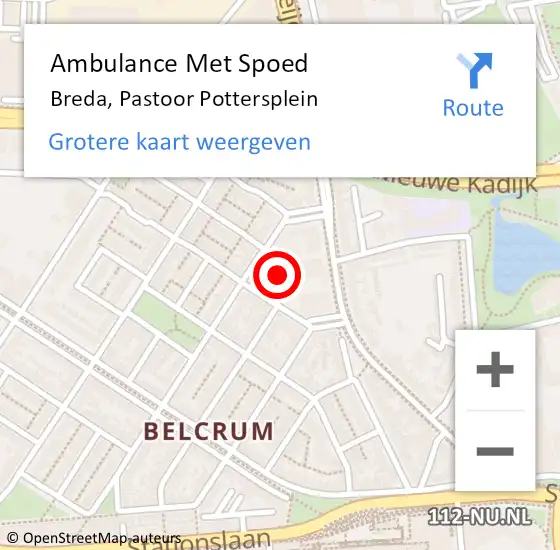 Locatie op kaart van de 112 melding: Ambulance Met Spoed Naar Breda, Pastoor Pottersplein op 19 juni 2019 00:42
