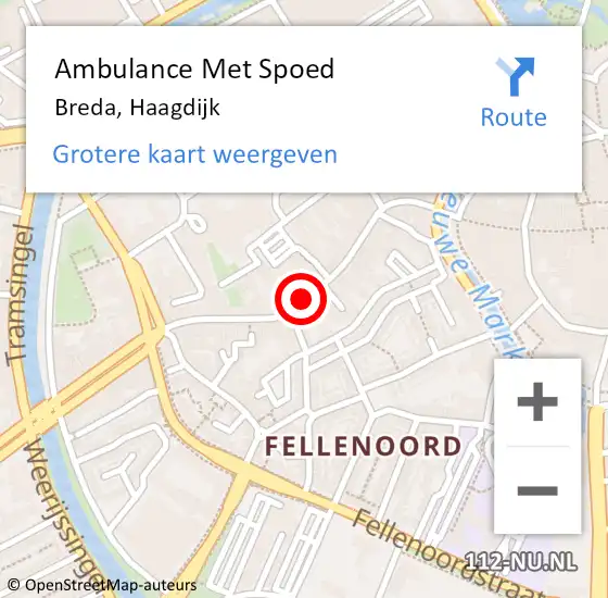 Locatie op kaart van de 112 melding: Ambulance Met Spoed Naar Breda, Haagdijk op 19 juni 2019 02:24