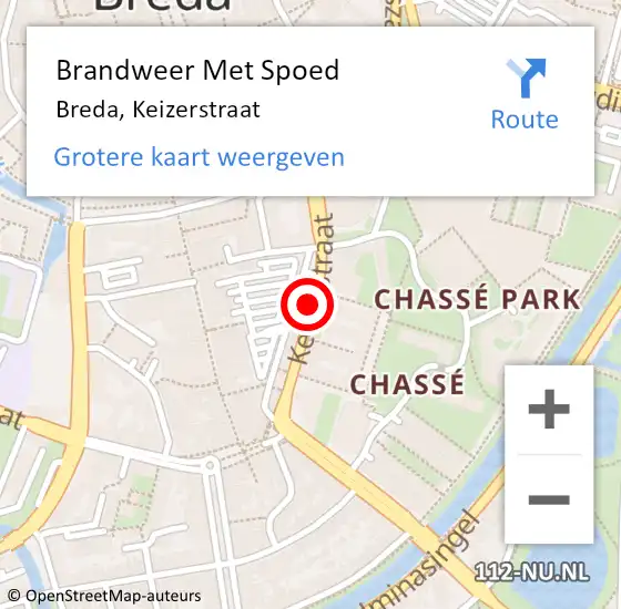 Locatie op kaart van de 112 melding: Brandweer Met Spoed Naar Breda, Keizerstraat op 19 juni 2019 02:40