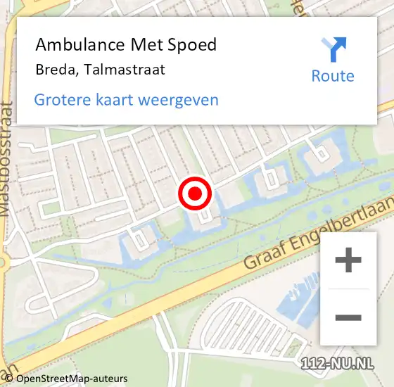 Locatie op kaart van de 112 melding: Ambulance Met Spoed Naar Breda, Talmastraat op 19 juni 2019 03:12