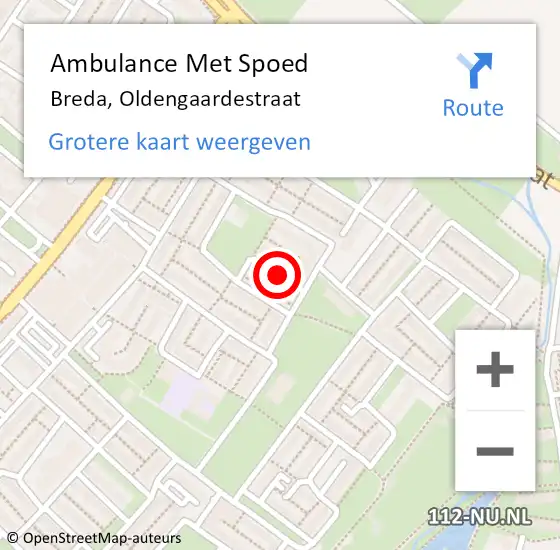 Locatie op kaart van de 112 melding: Ambulance Met Spoed Naar Breda, Oldengaardestraat op 19 juni 2019 03:54