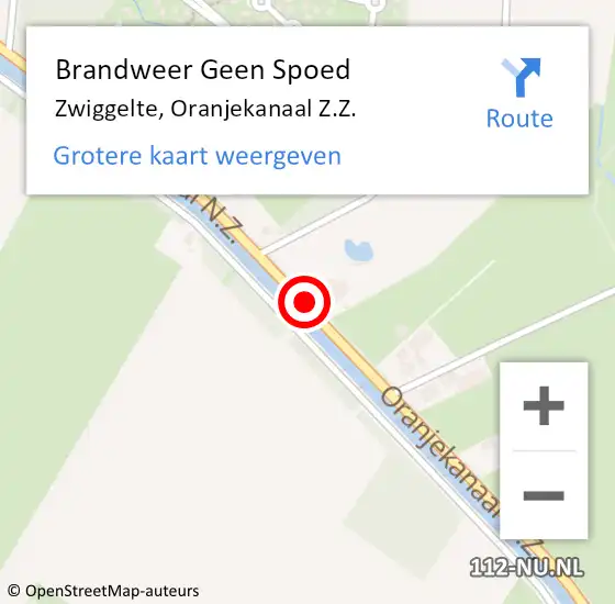 Locatie op kaart van de 112 melding: Brandweer Geen Spoed Naar Zwiggelte, Oranjekanaal Z.Z. op 19 juni 2019 05:55